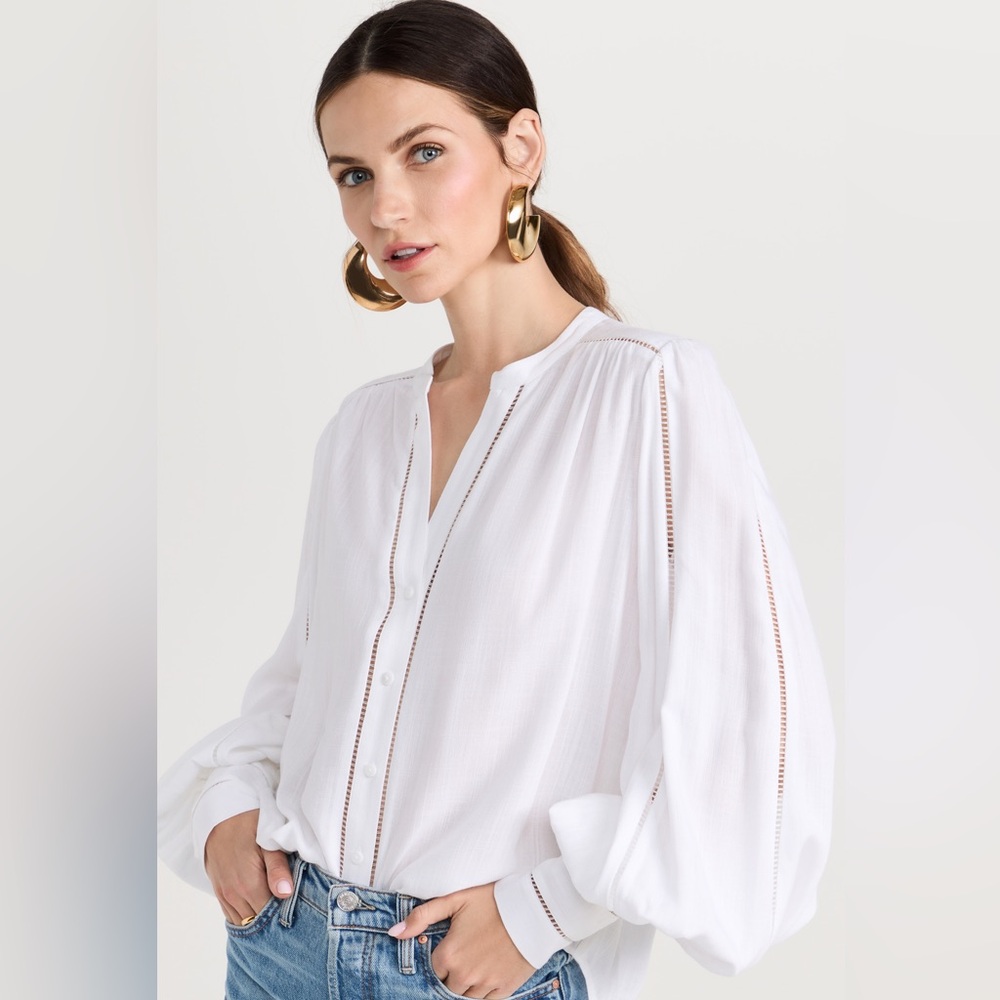 L'AGENCE Classic White Button Down Career Business Casual Soft Blouse Size Small